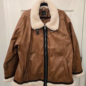 Lane Bryant Sherpa Lined Moto Jacket Size 22 Plus Size Brown Faux Leather